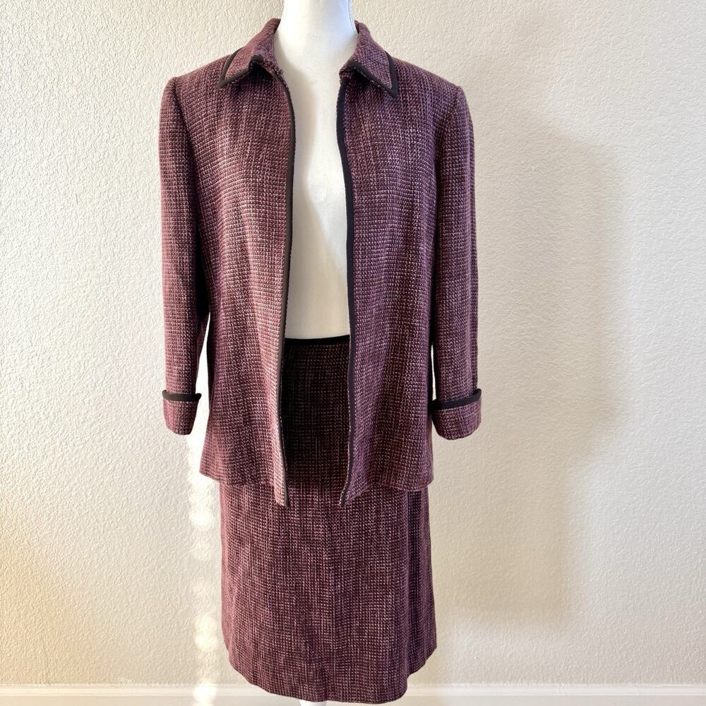 Preston & York Size 12 Maroon Career Suit Open Front Blazer Coat & Pencil Skirt